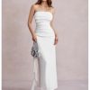 Women's Ruffle High Split Strapless Bodycon Dress Cocktail Wedding Party Maxi Dresses