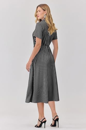 Womens Wear to Work Teacher Business Casual Outfits Long Dresses Tie Waist Shirt Dress Attire with Pockets