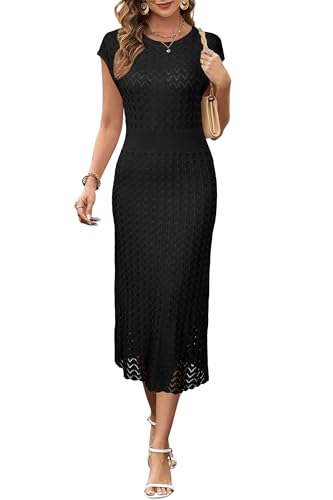 Women Fall 2025 Teacher Outfits Church Midi Cap/Long Sleeve Hollow Knit Modest Business Casual Sweater Dress