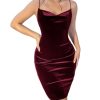 31iu7i6mfkL.jpg Women's Cowl Neck Bodycon Cami Dress Spaghetti Strap Party Cocktail Midi Velvet Dress
