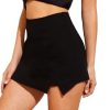 Women's Contrast Binding Knot Side Mid Waist Asymmetrical Skirt Shorts