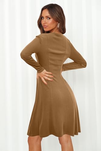 Women 2024 Fall Dress Long Sleeve Holiday Outfits Square Neck Casual Winter Ribbed Knit Dresses Trendy