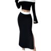 Women's 2 Piece Split Fishtail Skirt Set Monochrome Off Shoulder Top Outfit