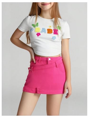 Girl's Wrap Denim Skorts High Waisted Asymmetrical Hem Skirt Shorts