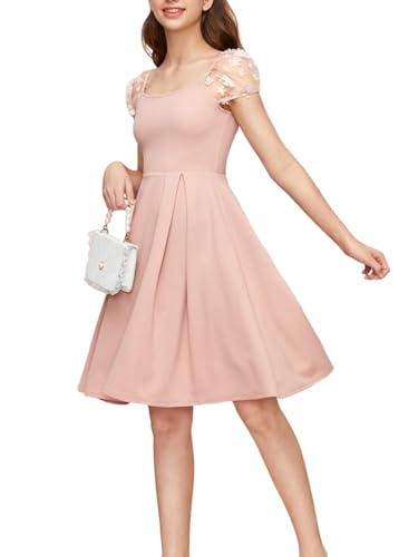 31nsqYFpDXL.jpg Girl's Appliques Mesh Puff Sleeve Square Neck Ruffle Hem Dress