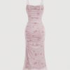 31oaohxXCNL.jpg Women's Floral Print Ruched Sleeveless Cami Dress Fishtail Bodycon Midi Dress