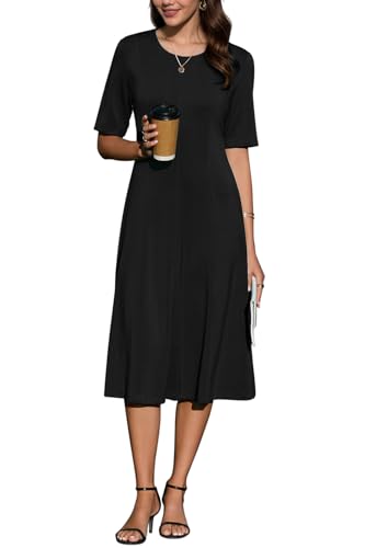 Womens 2025 Summer Teacher Work Modest Dresses Ultra Soft Short Sleeve Midi Old Money Clothes Business Casual Dress