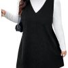 31p9W27am1L.jpg Women's Plus Size Corduroy V Neck Tank Overall Dress Sleeveless Loose Casual Short Dress