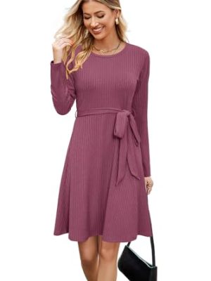 Women's Long Sleeve Fall Teacher Dresses 2025 Work Casual Knit Pockets Winter Sweater Dress Trendy