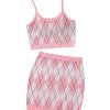 Girl's 2 Piece Outfits Argyle Pattern Sleeveless Sweater Vest and Bodycon Skirt Set