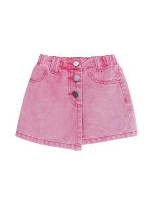 Girl's Wrap Button Front Asymmetrical Hem Denim Skort High Waist Skirt Shorts