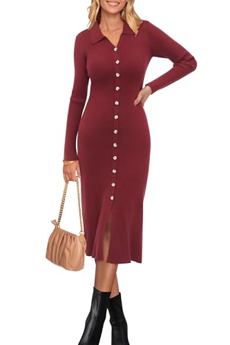 31wQJHz114L.jpg Womens Sweater Dress Fall Teacher Oufits 2025 Long Sleeve Business Casual Bodycon Split Ribbed Knit Midi Dresses
