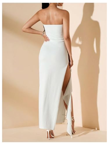 Women's Ruffle High Split Strapless Bodycon Dress Cocktail Wedding Party Maxi Dresses