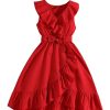 31yD67m4eL.jpg Girl's Ruffle Trim Wrap V Neck Sleeveless Dress Party Belted A Line Dresses
