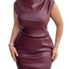 31ygabP1LgL.jpg Women's Plus Size PU Leather Sleeveless Mini Dress Ruched Mock Neck Bodycon Dresses