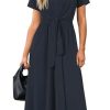Womens Wear to Work Teacher Business Casual Outfits Long Dresses Tie Waist Shirt Dress Attire with Pockets