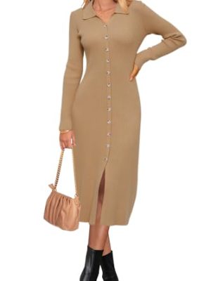 Womens Sweater Dress Fall Teacher Oufits 2025 Long Sleeve Business Casual Bodycon Split Ribbed Knit Midi Dresses