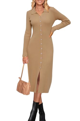 31zba-c56L.jpg Womens Sweater Dress Fall Teacher Oufits 2025 Long Sleeve Business Casual Bodycon Split Ribbed Knit Midi Dresses
