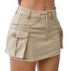Women's Low Waist Button Bodycon Mini Cargo Denim Skirt with Pocket