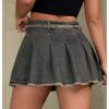 Women's Plus Size Pleated Mini Denim Skirt Y2k Frayed Hem A Line Skirt