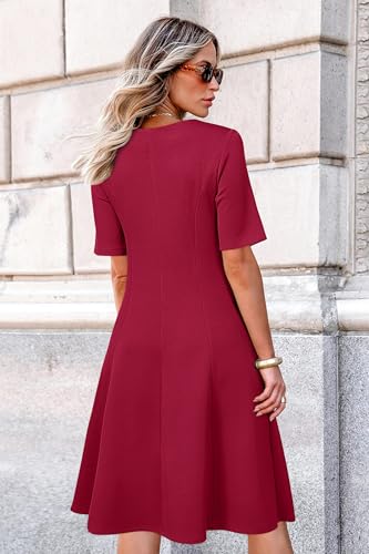 Womens 2025 Summer Teacher Work Modest Dresses Ultra Soft Short Sleeve Midi Old Money Clothes Business Casual Dress
