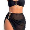 Women's Ring Linked Bandeau Bikini Set Tie Backless Bathing Suit 3 Piece Swimsuit with Cover Up Skirt