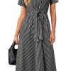 Womens Wear to Work Teacher Business Casual Outfits Long Dresses Tie Waist Shirt Dress Attire with Pockets