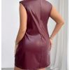 410-M7LUo7L.jpg Women's Plus Size PU Leather Sleeveless Mini Dress Ruched Mock Neck Bodycon Dresses
