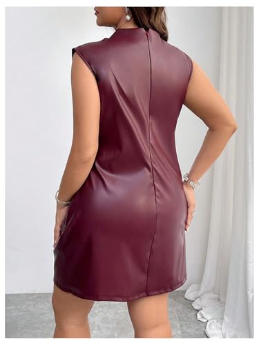 410-M7LUo7L.jpg Women's Plus Size PU Leather Sleeveless Mini Dress Ruched Mock Neck Bodycon Dresses