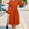 4100KVzbsCL.jpg Womens Long Sleeve Casual Dresses 2025 Business Work Teacher Fall Church Belted A Line Flowy Midi Dress