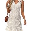 Women's Floral Textured Bow Tie Shoulder Short Dress Ruffle Sleeveless V Neck Tank Dresses
