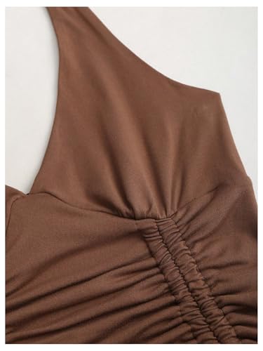 411R3EbMX3L.jpg Women's Punk Halter Mini Dress Western Asymmetrical Ruffle Sleeveless Drawstring Ruched A Line Dresses