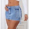 Women's Low Rise Button Stretch Y2k Bodycon Mini Denim Skirt with Pockets