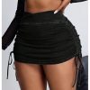 Women's Plus Size Drawstring Side Denim Mini Skirt High Waisted Ruched Bodycon Skirt