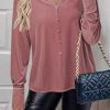 4125xtCn9vL.jpg Women's Velvet Smocked Dressy Casual Fall Outfits Long Sleeve Button Down Shirts Business Work Tops Trendy