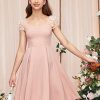 4126lQiV1GL.jpg Girl's Appliques Mesh Puff Sleeve Square Neck Ruffle Hem Dress