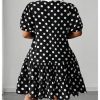 4127JgfC8jL.jpg Women's Plus Size Polka Dots Bow Tie Short Dress Puff Sleeve Ruffle A Line Dresses