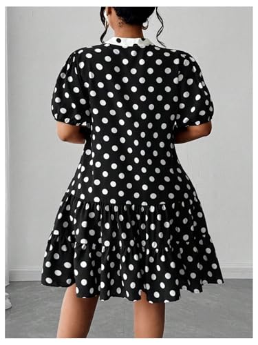 4127JgfC8jL.jpg Women's Plus Size Polka Dots Bow Tie Short Dress Puff Sleeve Ruffle A Line Dresses