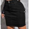 Women's Plus Size Stretchy Bodycon Denim Cargo Skirt High Waisted Short Jean Skirts