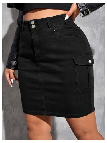 Women's Plus Size Stretchy Bodycon Denim Cargo Skirt High Waisted Short Jean Skirts
