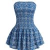 412BoavBWL.jpg Women's Boho Print Strapless Mini Dress Smocked Ruffle Tiered A Line Tube Dress