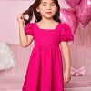 412ObzgDssL.jpg Toddler Girl's Square Neck Short Puff Sleeve A Line Flared Tie Back Cute Mini Dress