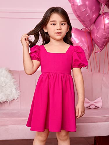 412ObzgDssL.jpg Toddler Girl's Square Neck Short Puff Sleeve A Line Flared Tie Back Cute Mini Dress