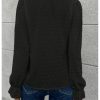 Women's Swiss Dots Lace Trim Blouse V Neck Long Sleeve Top