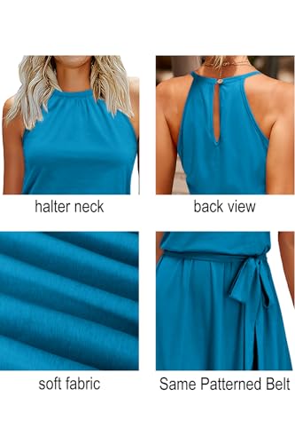 412ulm2QeaL.jpg Womens 2025 Summer Dress Halter Wedding Guest Casual Beach Vacation Outfits Belted Sundresses with Pockets