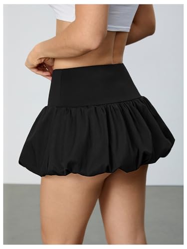Women's High Waist Ruffle Hem Bubble Mini Skirt A Line Flared Cute Skirts Streetwear