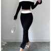 Women's 2 Piece Split Fishtail Skirt Set Monochrome Off Shoulder Top Outfit