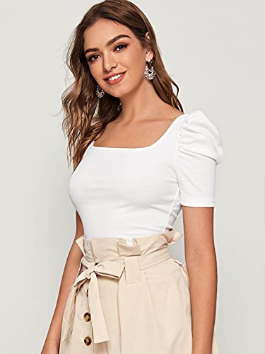 Women's Puff Sleeve Square Neck Short Sleeve Elegant Tee Top