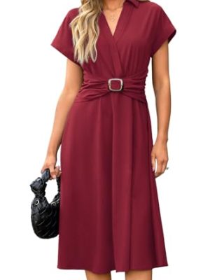 Womens Wear to Work Teacher Business Casual Dress Funeral Midi Dresses Button Down Office Clothes with Pockets
