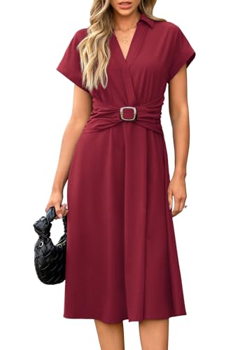 413dkY939SL.jpg Womens Wear to Work Teacher Business Casual Dress Funeral Midi Dresses Button Down Office Clothes with Pockets